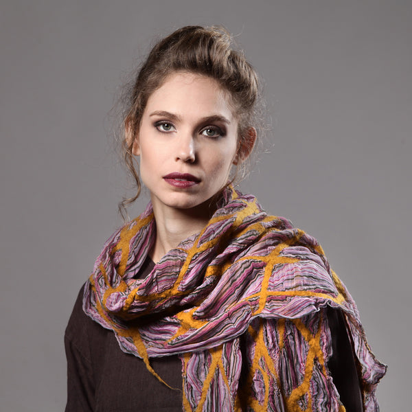 The-Yellow-Pink-Nuno-Felted-Shawl-silk-marino-wool-scarf-2016-model-packshot
