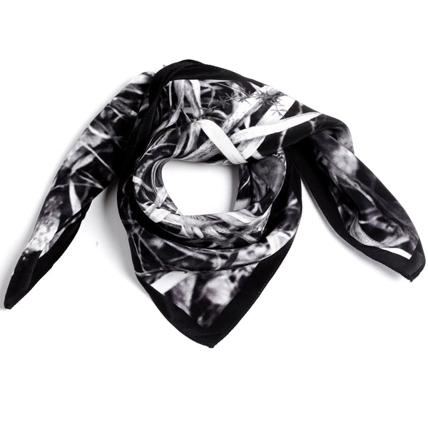 The Black Leaves Handkerchief silk square white 50x50 packshot closeup