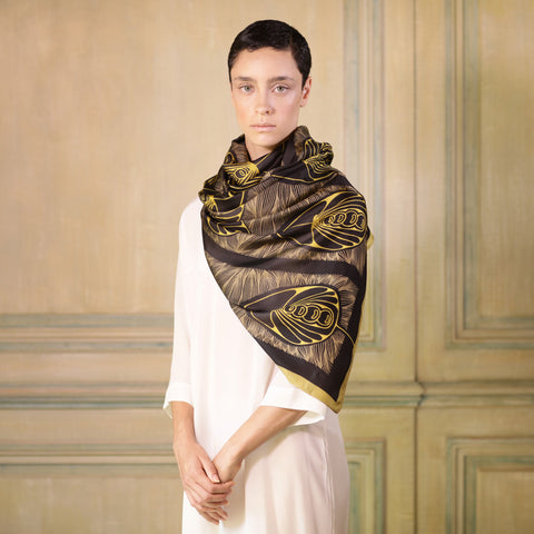 Gold and black silk scarf hotsell