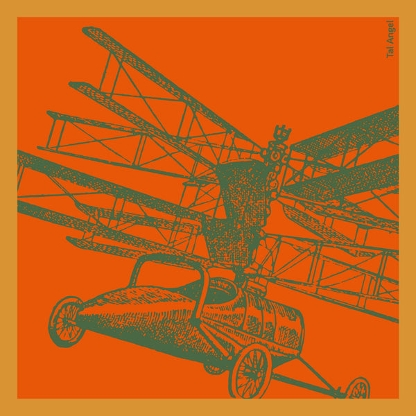 The Orange Helicopter Handkerchief silk square yellow green 45x45 full view