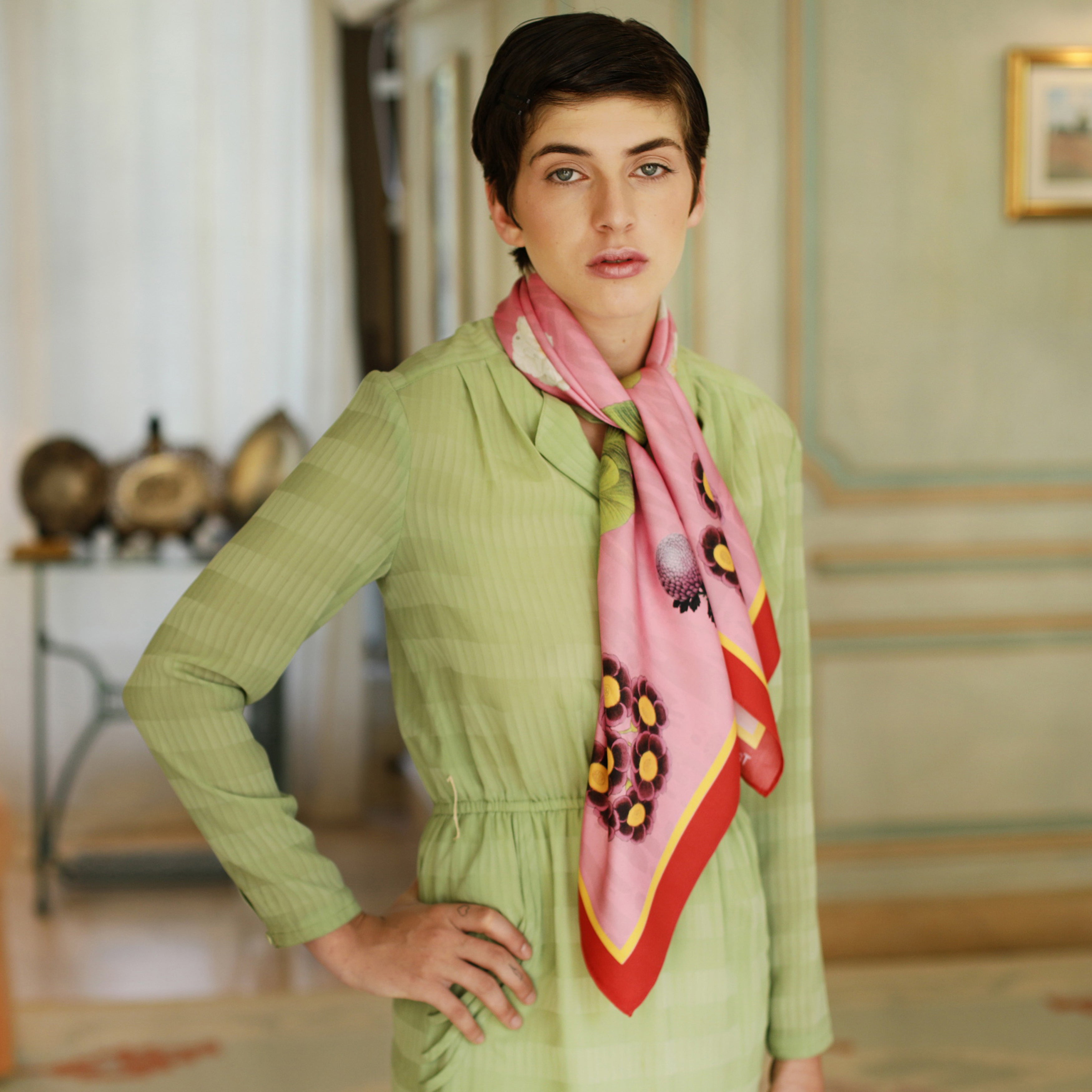 kさま【新品未使用】papier triangle cap scarf/pink Pink brushed scarf