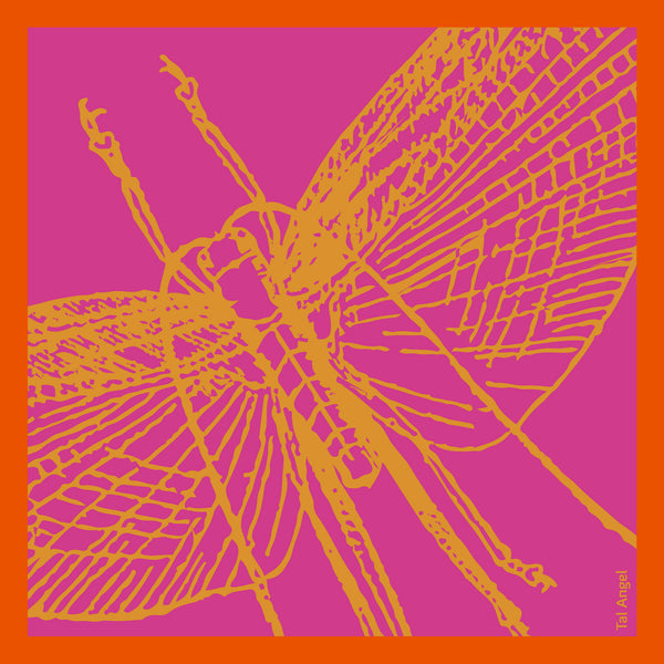 The Pink Dragonfly Handkerchief silk square yellow orange 45x45 full view