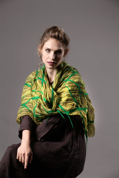 The-Yellow-Green-Nuno-Felted-Shawl-silk-marino-wool-scarf-2016-model-packshot-2