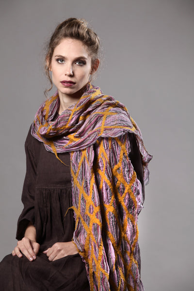 The-Yellow-Pink-Nuno-Felted-Shawl-silk-marino-wool-scarf-2016-model-packshot-1